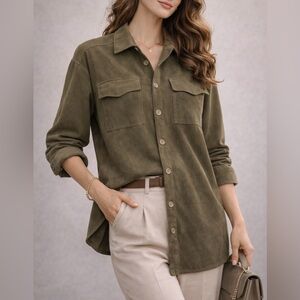 💚 Max Studio Olive Utility Shirt S NWOT Minimal Safari Chic✨
